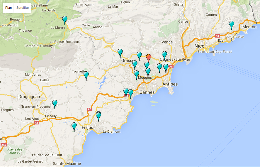 les parcours autour de Cannes sur la French Riviera